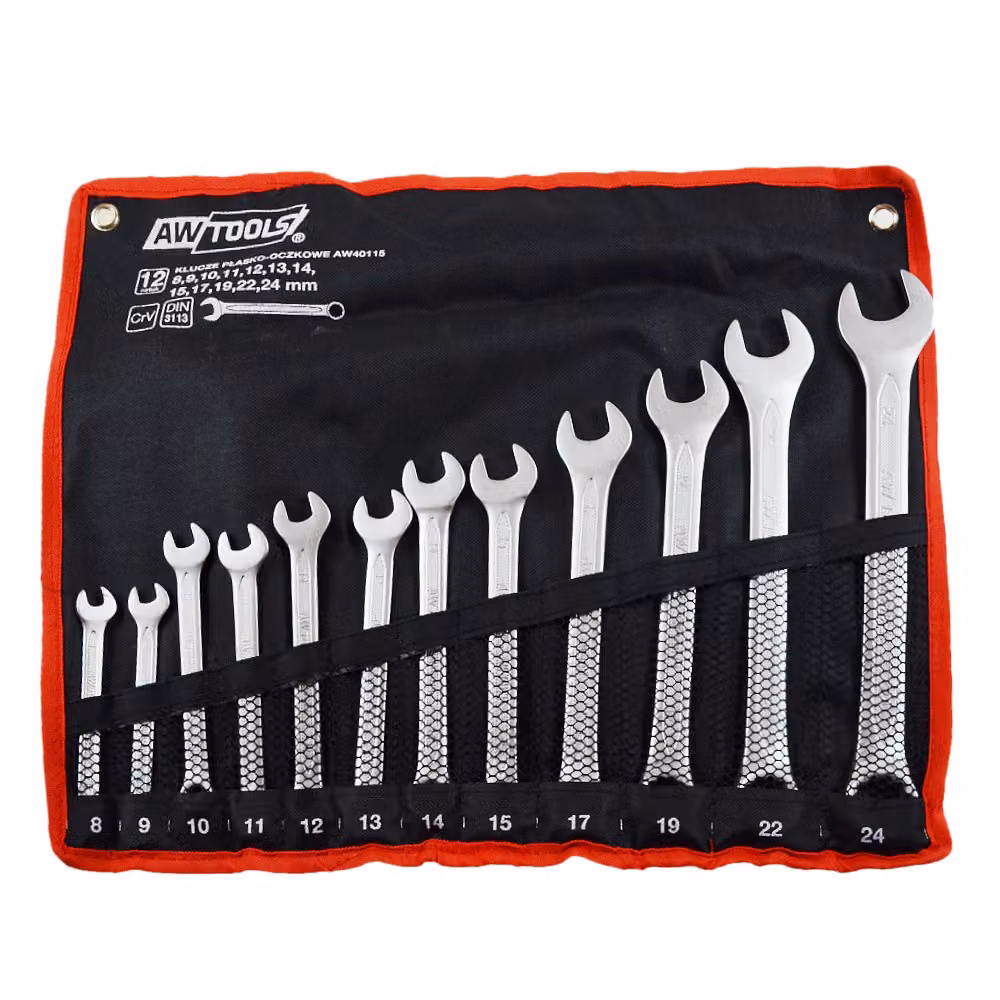 Awtools Klucze Płasko-Oczkowe Komplet 12Elem. 8,9,10,11,12,13,14,15,17,19,22,24Mm
