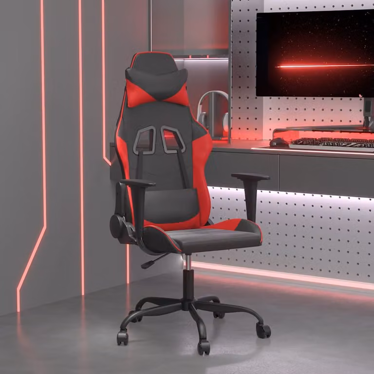 Sedia da Gaming vidaXL Nera e Rossa in Similpelle con Braccioli e Ruote, Girevole a 360 Gradi