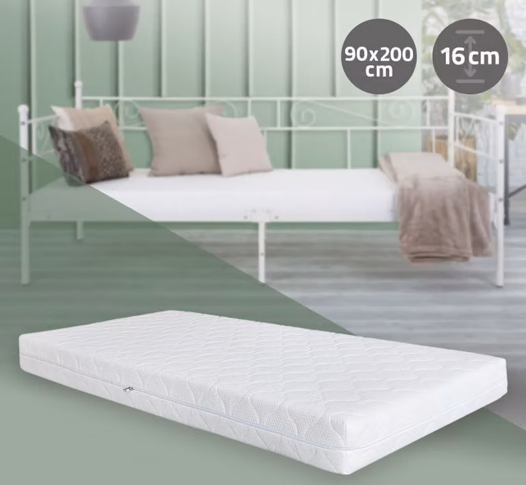 Materasso ortopedico a 7 zone di ML-Design, 90x200x16 cm, Oeko-Tex, grado di rigidità H4 extra firm, traspirante e antibatterico, sfoderabile e lavabile