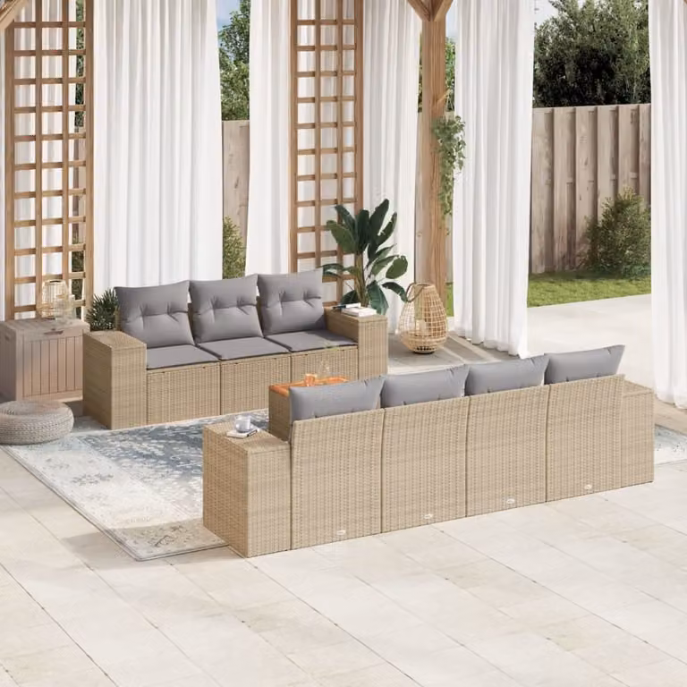 Maison Exclusive - Set Divano da Giardino 8 pz con Cuscini Beige in Polyrattan