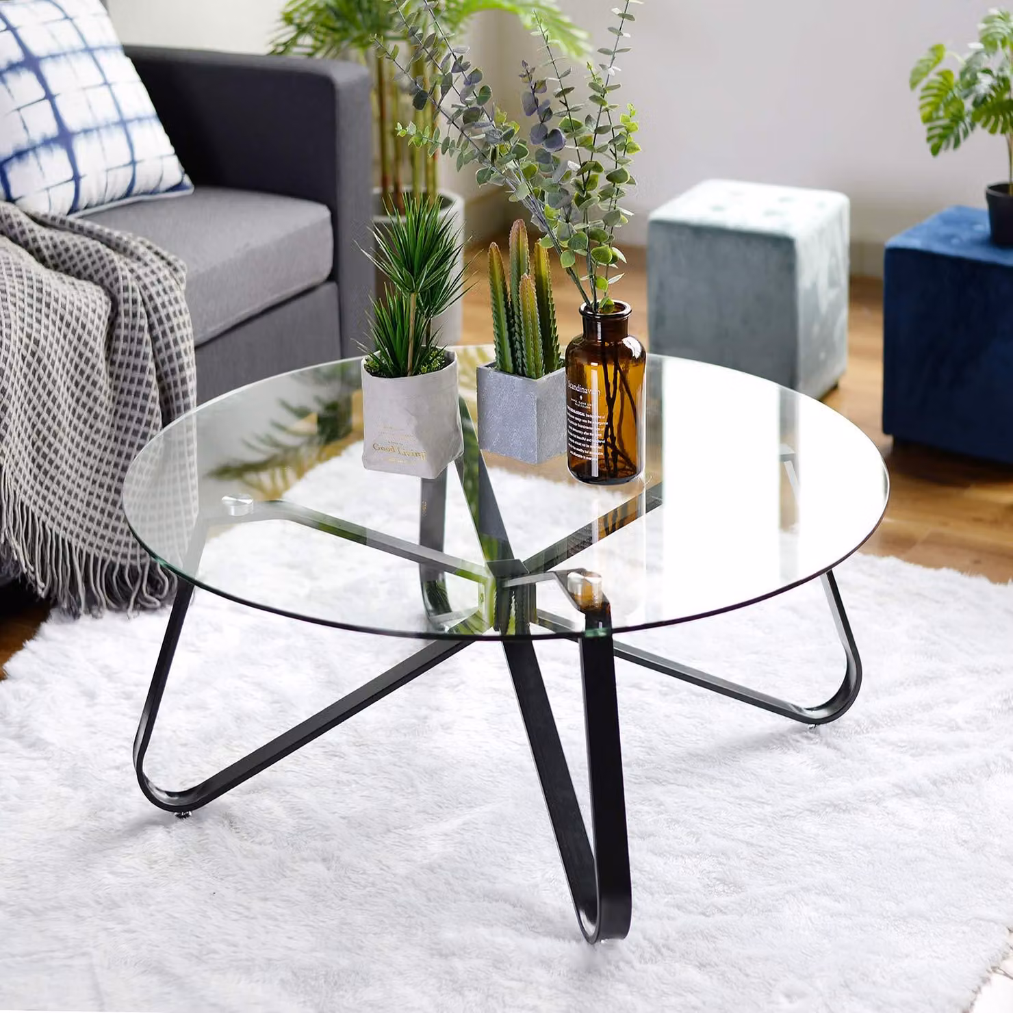 Tavolino in vetro FurnitureR, tavolino da soggiorno, tavolino rotondo da divano, tavolino da divano per