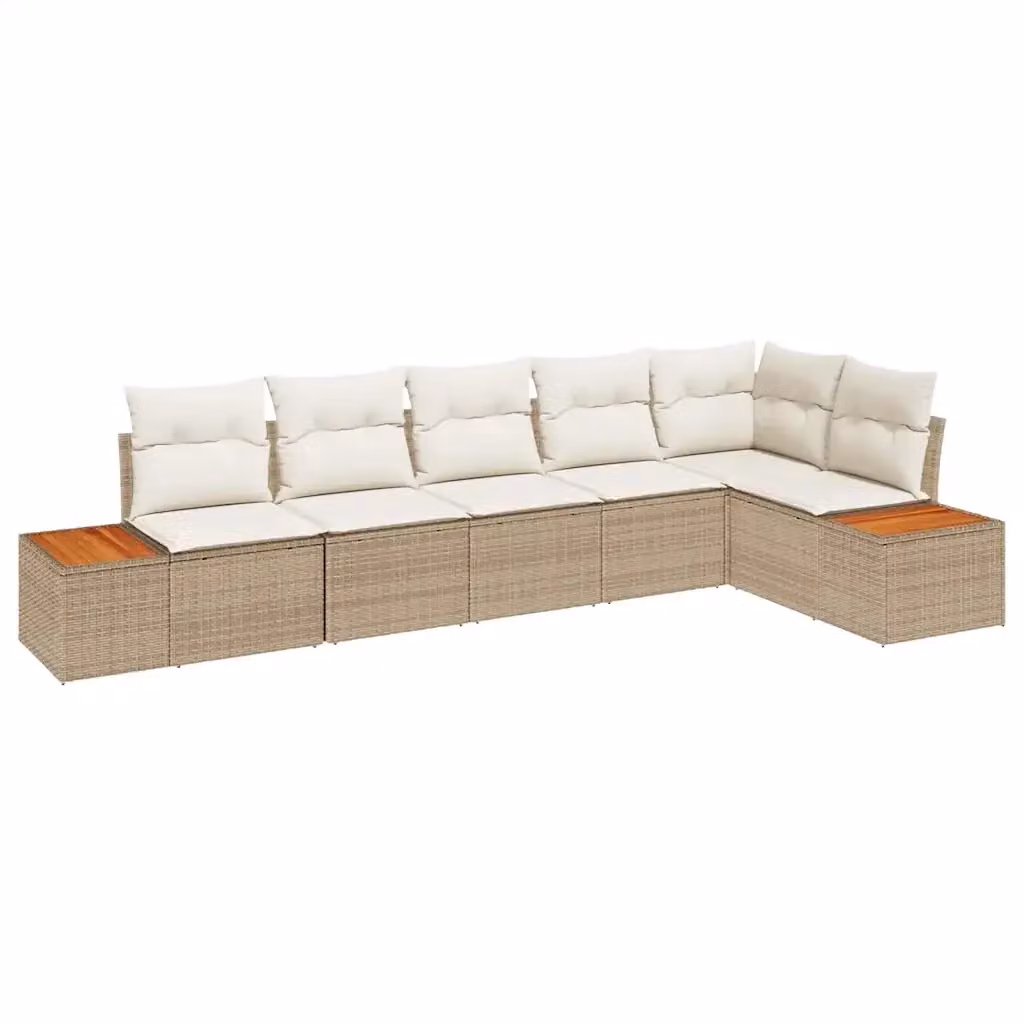 Set Divano da Giardino vidaXL 6 Posti a Forma di L Beige e Bianco con Cuscini e Tavolino da Esterno – 2