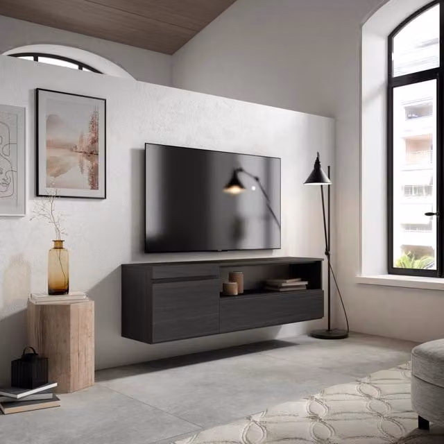 Mobile TV da appendere SKRAUT HOME per soggiorno moderno, Nero, L 102 cm x P 35 cm x H 45 cm