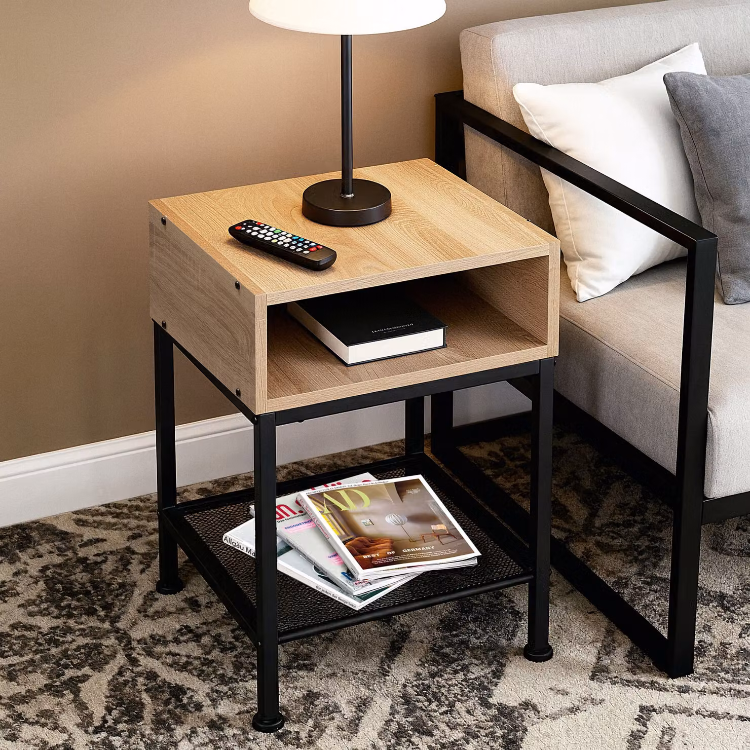 Comodino Harlow TecTake in stile industriale color rovere con finitura opaca L/P/H: 40,5 x 40,5 x 59 cm – 1