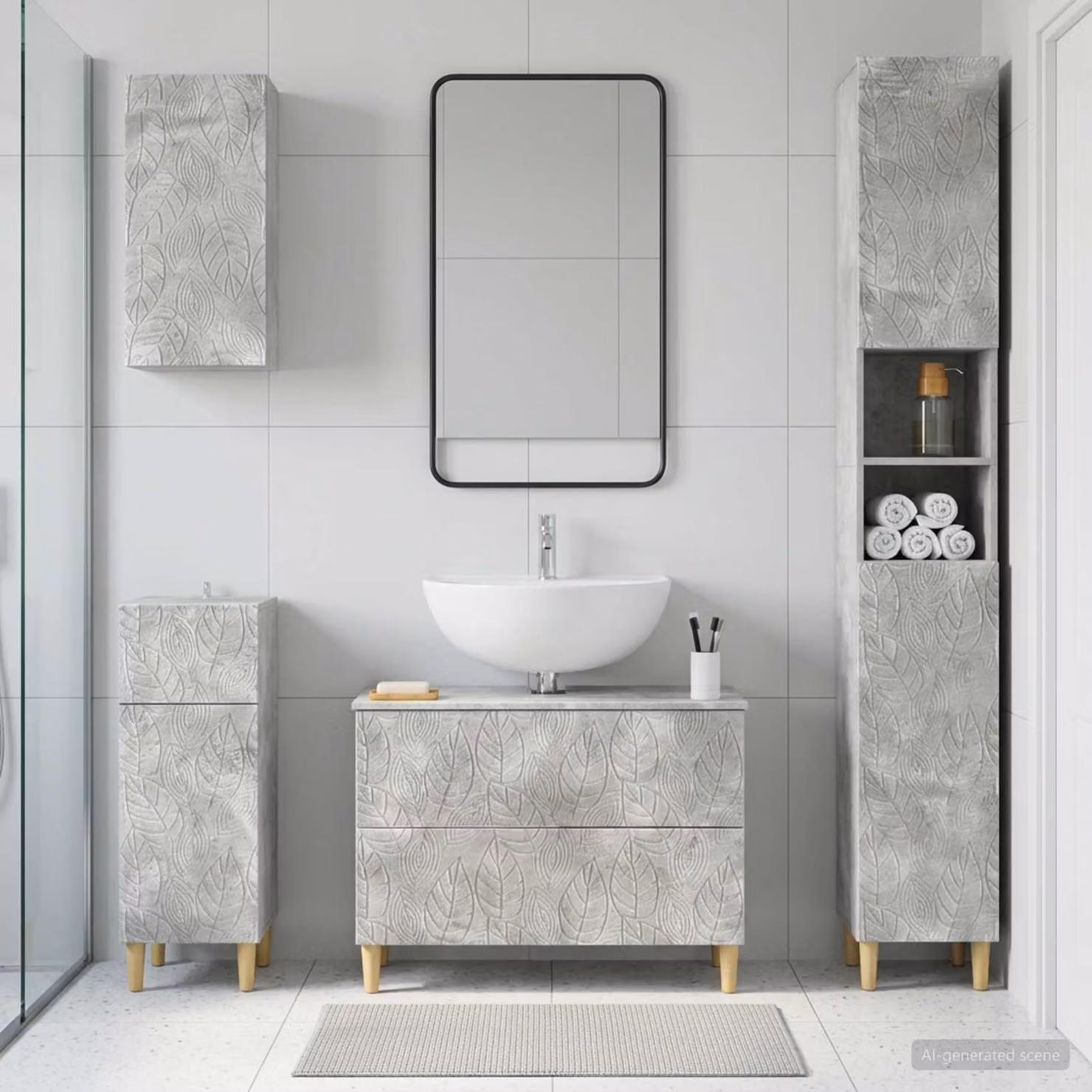 vidaXL Set di Mobili da Bagno Moderno DELFT 4 Pezzi Grigio Cemento con Mobile Lavabo e Pensili a Parete