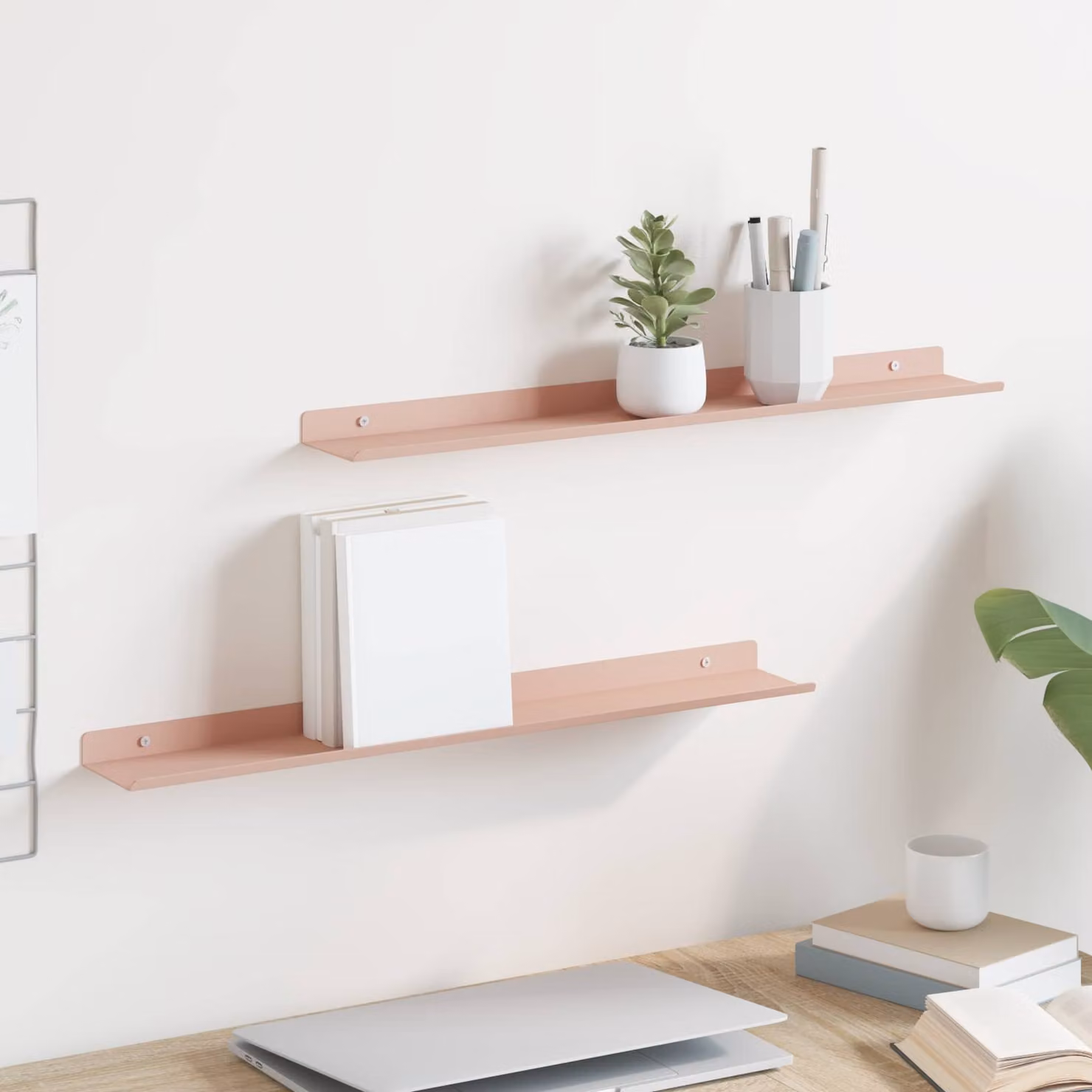 Set di 2 mensole sospese vidaXL in metallo rosa opaco L 60 cm x P 8,5 cm x H 2,5 cm