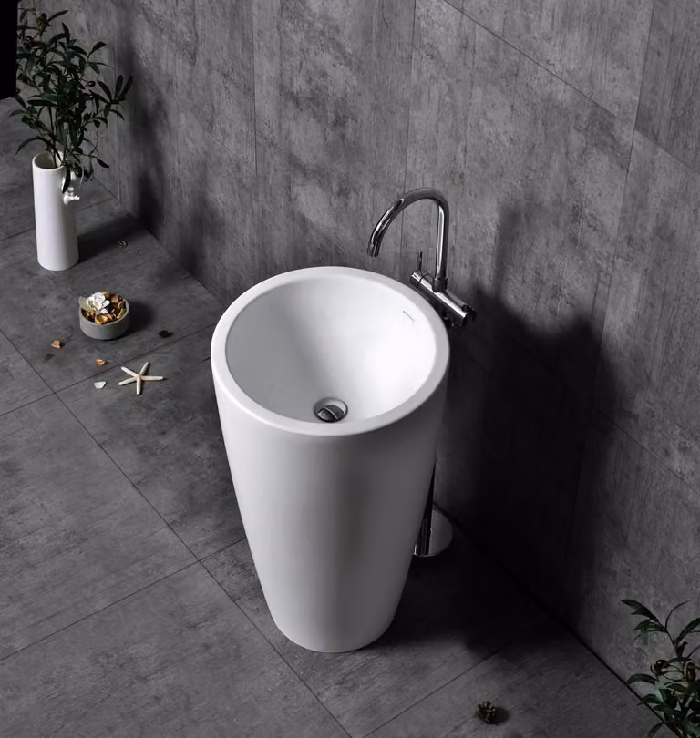 Lavabo da appoggio TWZ16 - Resina minerale - Bianco opaco - 50 x 50 x 90 cm