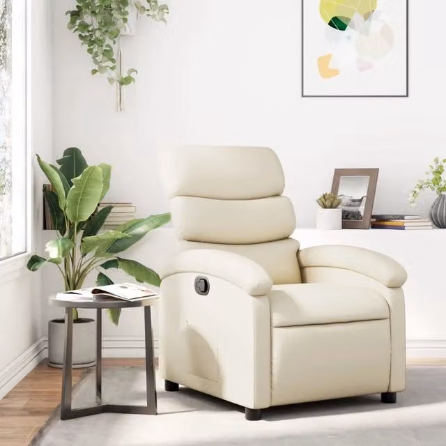 Poltrona relax reclinabile vidaXL in similpelle beige con braccioli e leva manuale