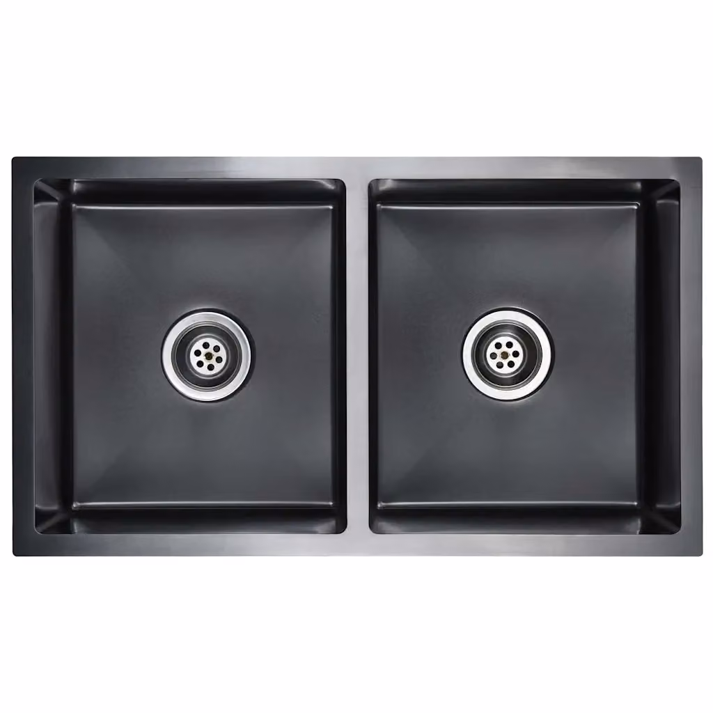 Lavello da cucina vidaXL in acciaio inox nero, L: 76,0 cm, P: 44,0 cm, H: 20,0 cm – 2