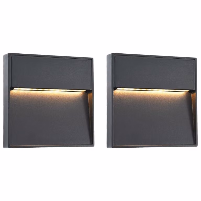 The Living Store Lampade da esterno, 2 pezzi, LED 3W, nero, quadrate