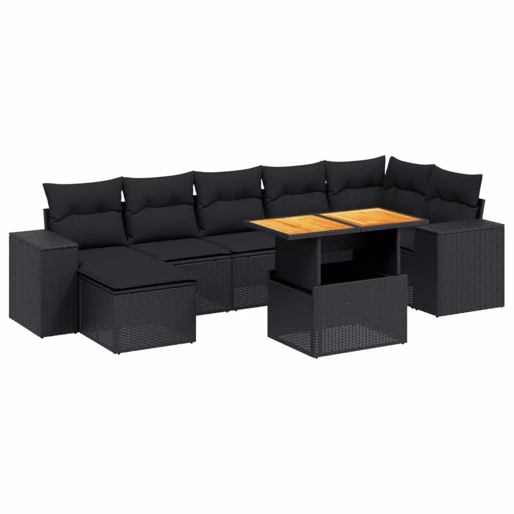 Set Divani da Giardino con Cuscini 8 pz Nero in Polyrattan