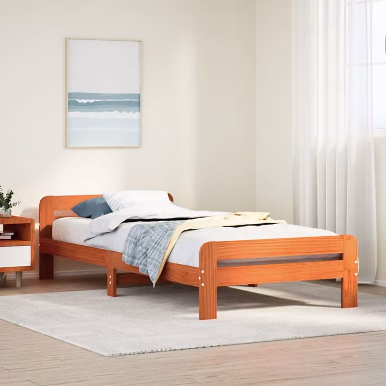 Letto in legno di pino vidaXL color marrone cera con doghe fisse e struttura rigida L: 193,5 cm, P: 79,0 cm, H: 53,0 cm