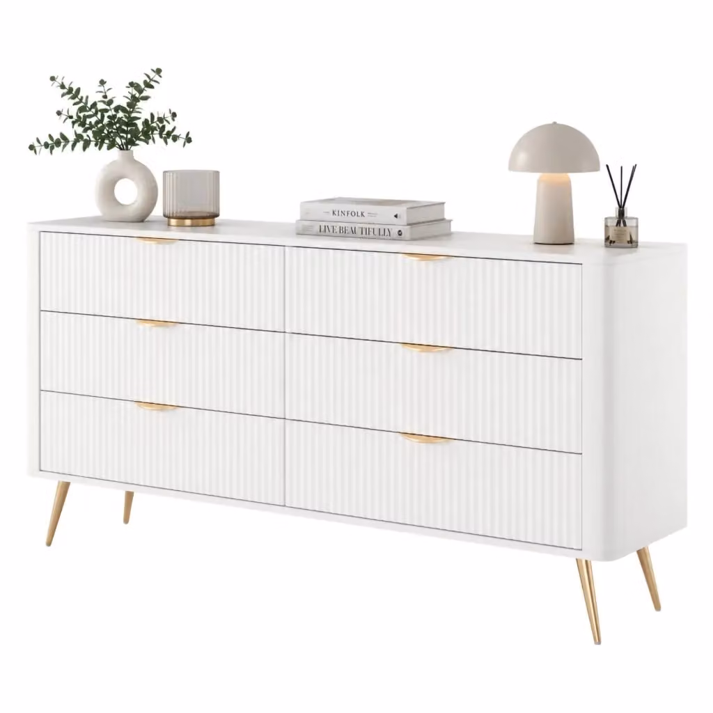 Madia Hali DMORA con 6 cassetti, design moderno, colore bianco e oro, L: 163 cm, P: 38 cm, H: 81 cm – 2