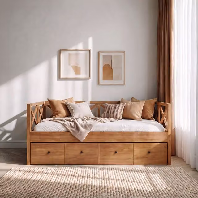 Letto a castello Niza Banak in legno massiccio di araucaria colore naturale tostato per materasso da 90x200 cm
