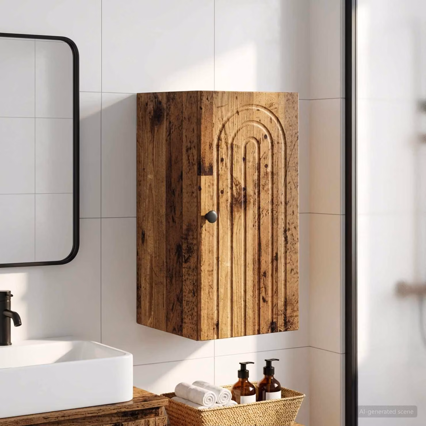 Armadio da bagno a muro vidaXL ALKMAAR in legno e metallo, colore marrone e nero, L/P/H: 30 x 31 x 59 cm