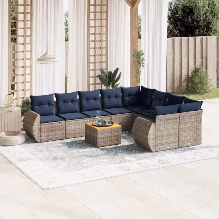 Maison Exclusive - Set divano da giardino 10 pezzi con cuscini, grigio, polyrattan