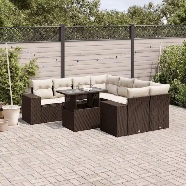 Set Divani da Giardino 9pz con Cuscini Marrone in Polyrattan 3269063