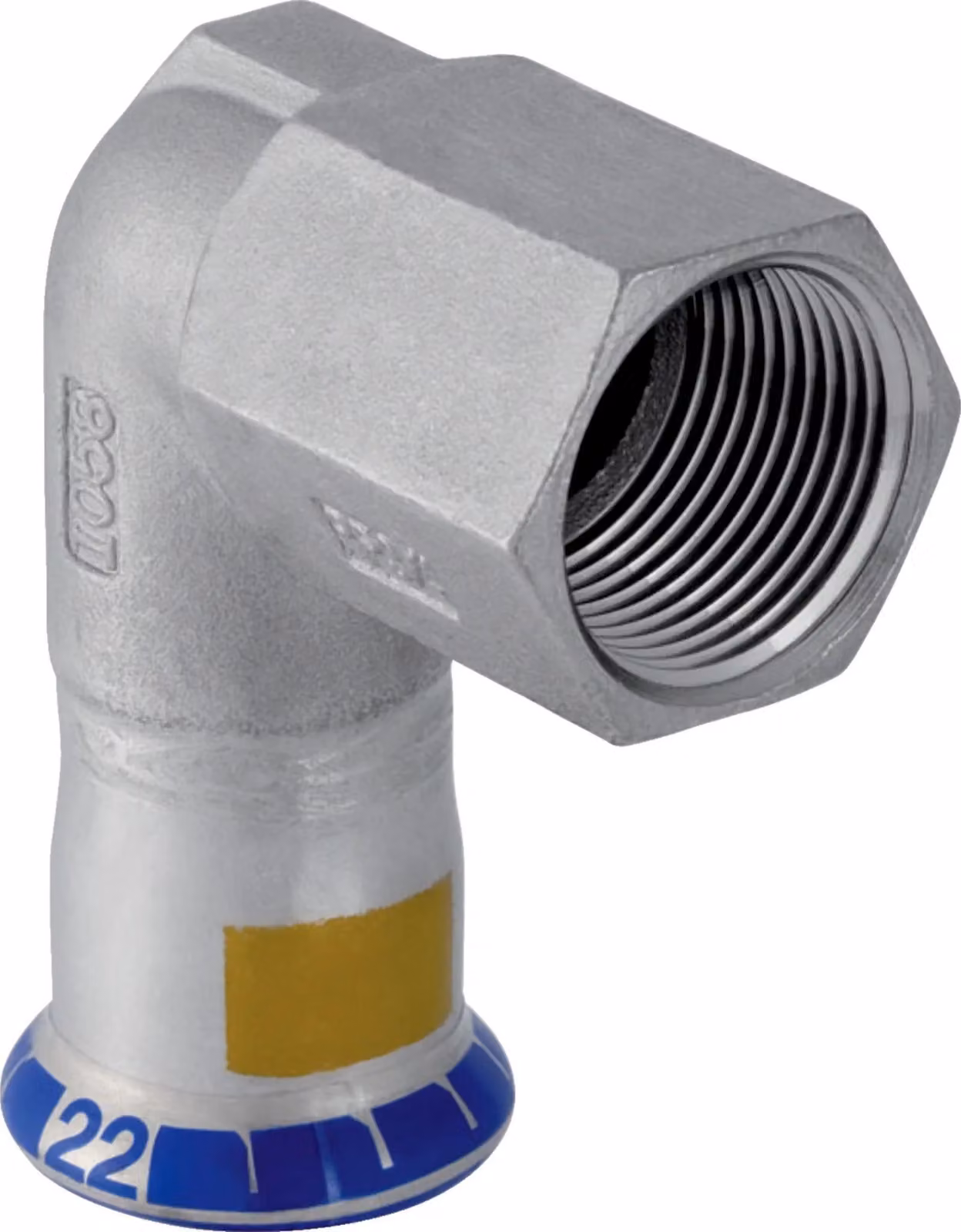 Geberit angolo di transizione del gas Mapress d 22xRp 3/4, 90G, m IG, acciaio inox