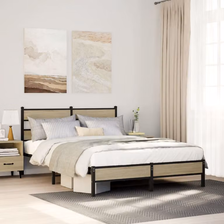 vidaXL Giroletto senza Materasso in Rovere Sonoma e Metallo L/P/H: 207 x 150 x 91,5 cm