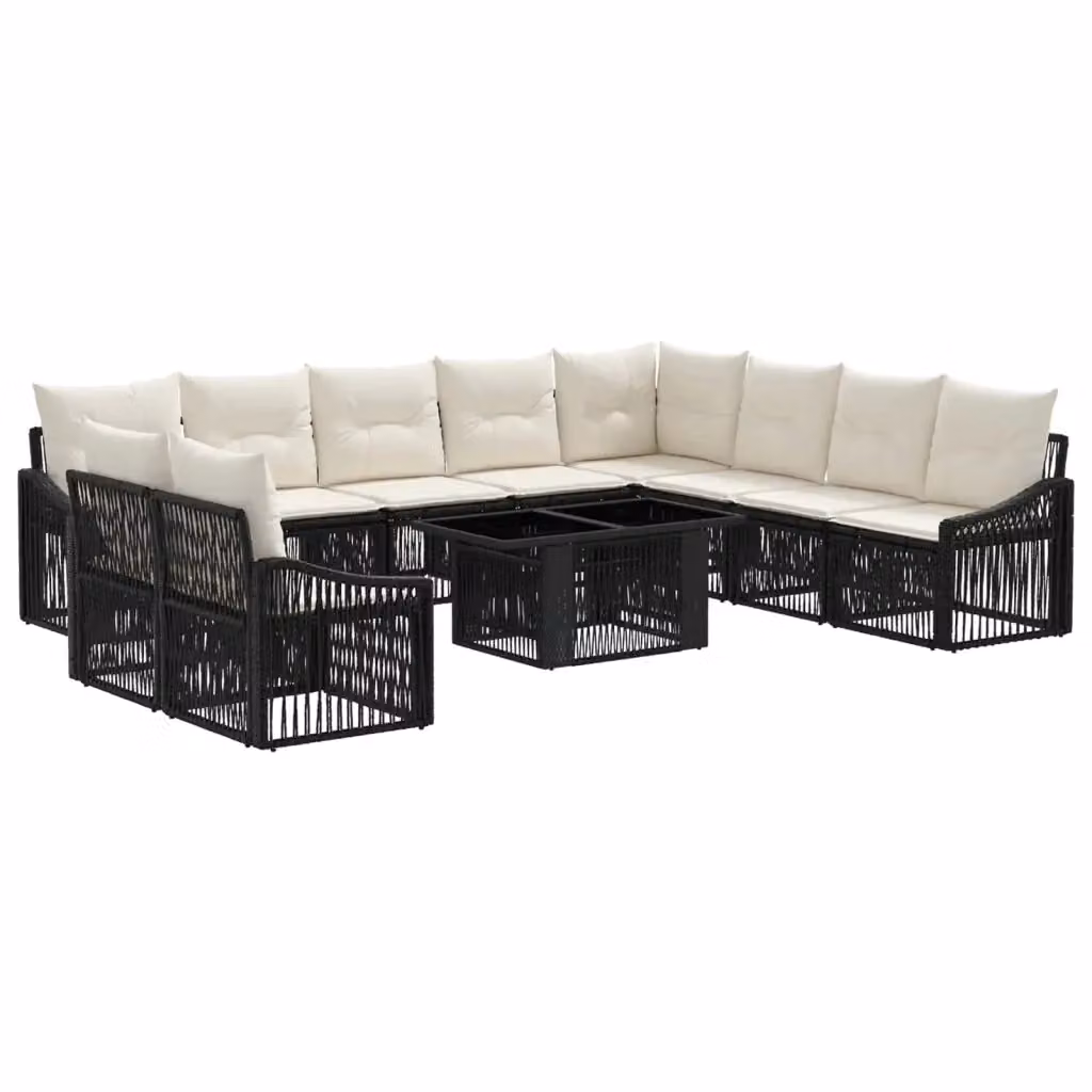 Set Divano da Giardino Moderno vidaXL 11 Pezzi con Poltroncina, Elemento Angolare e Tavolino da Caffè, Colore Nero e Bianco Crema – 2