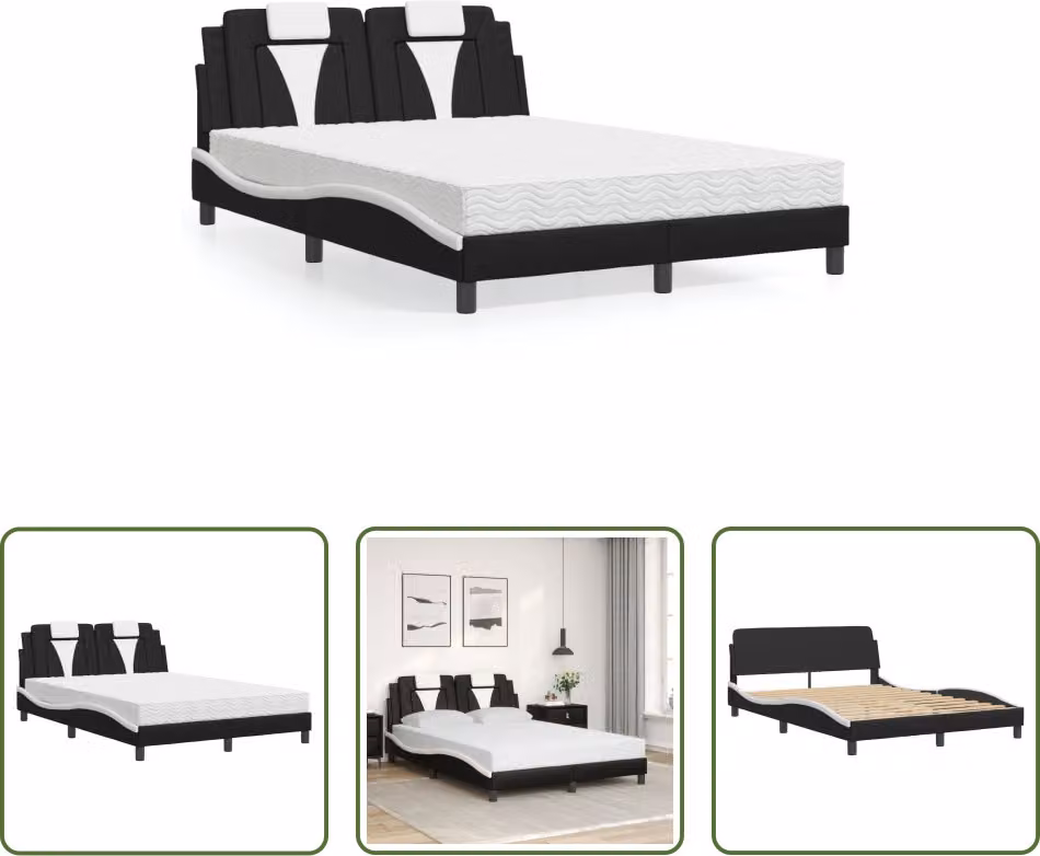 The Living Store Letto con materasso bianco e nero 140x190 cm in ecopelle