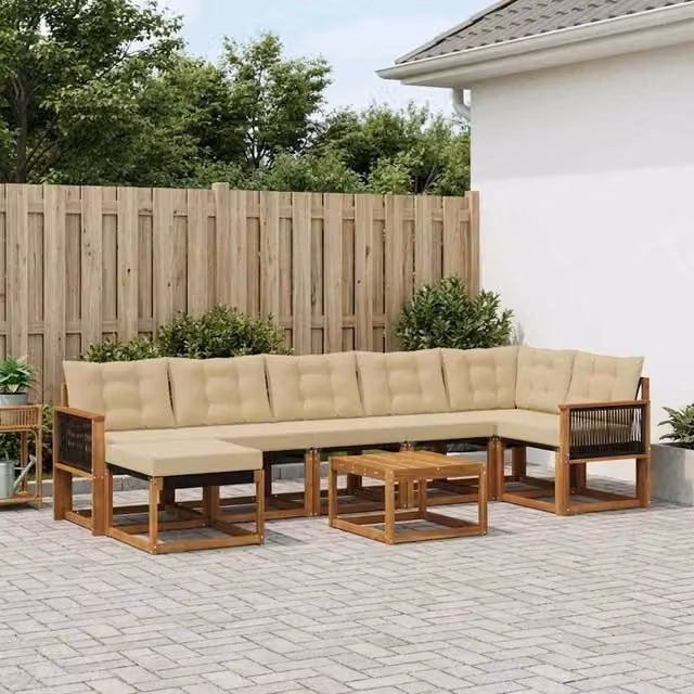 Set di divani da esterno 8 pz Naturale e Beige 3382113