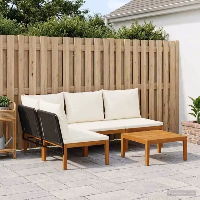 Set di 5 sedie da giardino vidaXL in legno di acacia e corda naturale beige e bianca – 1