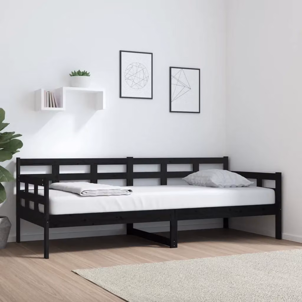Letto singolo modello dormeuse per adulti in legno massello di pino nero L 80 cm x P 200 cm x H 37.5 cm – 2