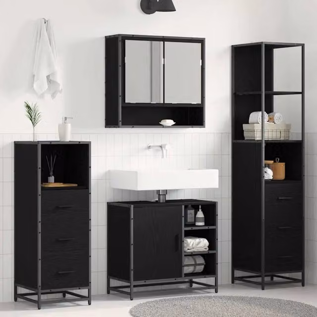 Set di mobili per il bagno 4 pz Rovere Nero 65 x 33 x 60 cm 3402544
