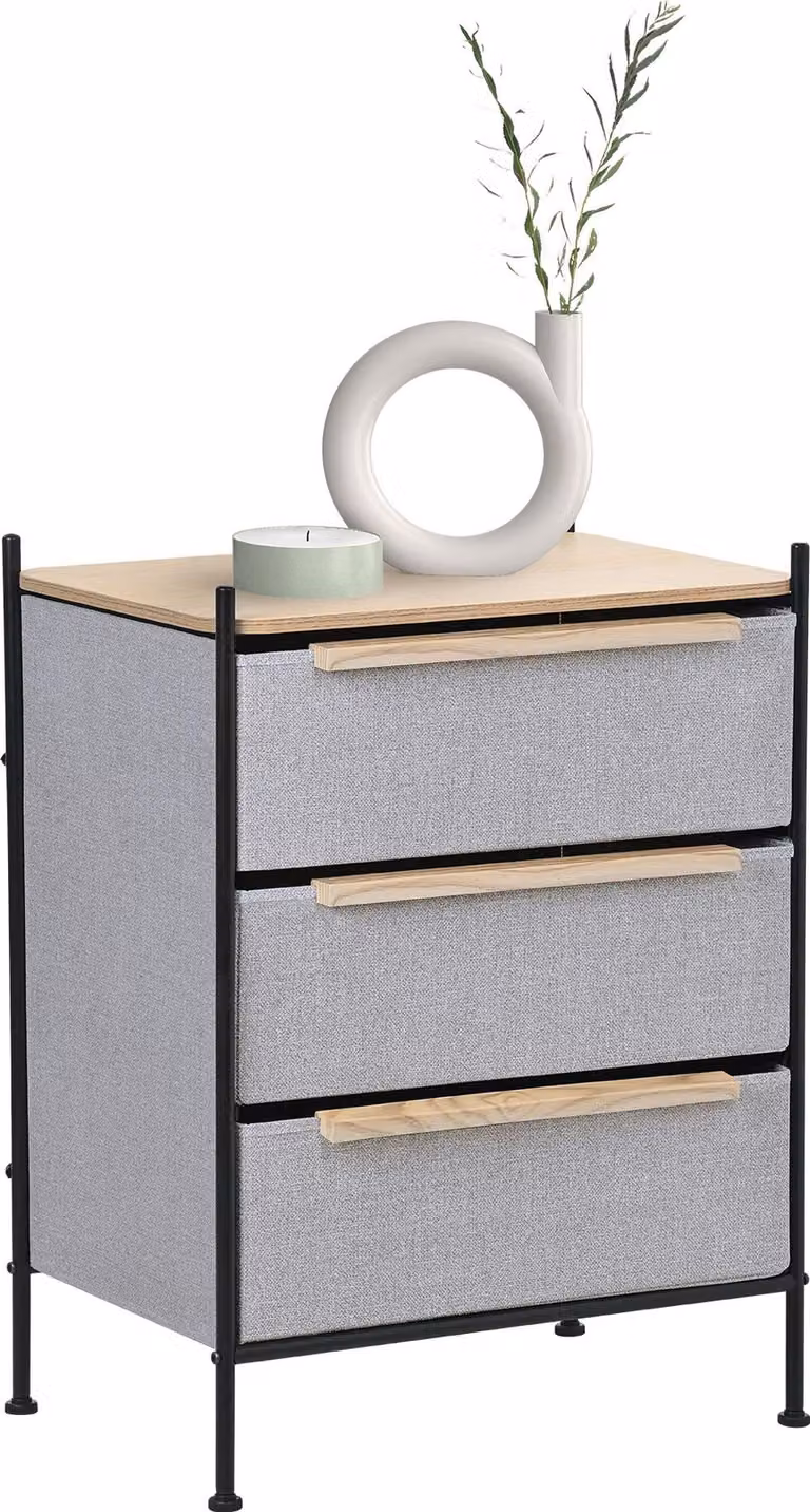ML-Design cassettiera con 3 cassetti in tessuto, 58x78x42,5 cm, grigio, cassettiera con pannello in MDF e struttura in acciaio, cassettiera in tessuto