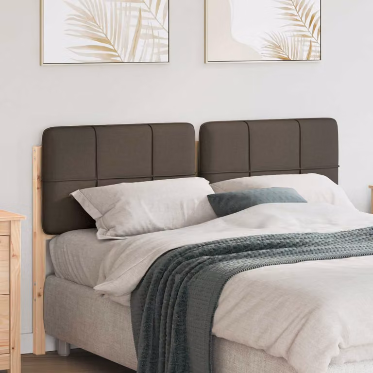 Testiera imbottita moderna vidaXL in pino massello, colore marrone e beige, L: 125,5 cm