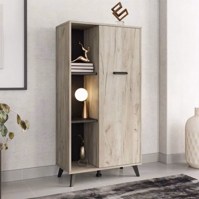 Mobile Espositore Dolzago, Vetrina 4 Ripiani, 67.5x33x130.5h cm Marrone Rovere Chiaro