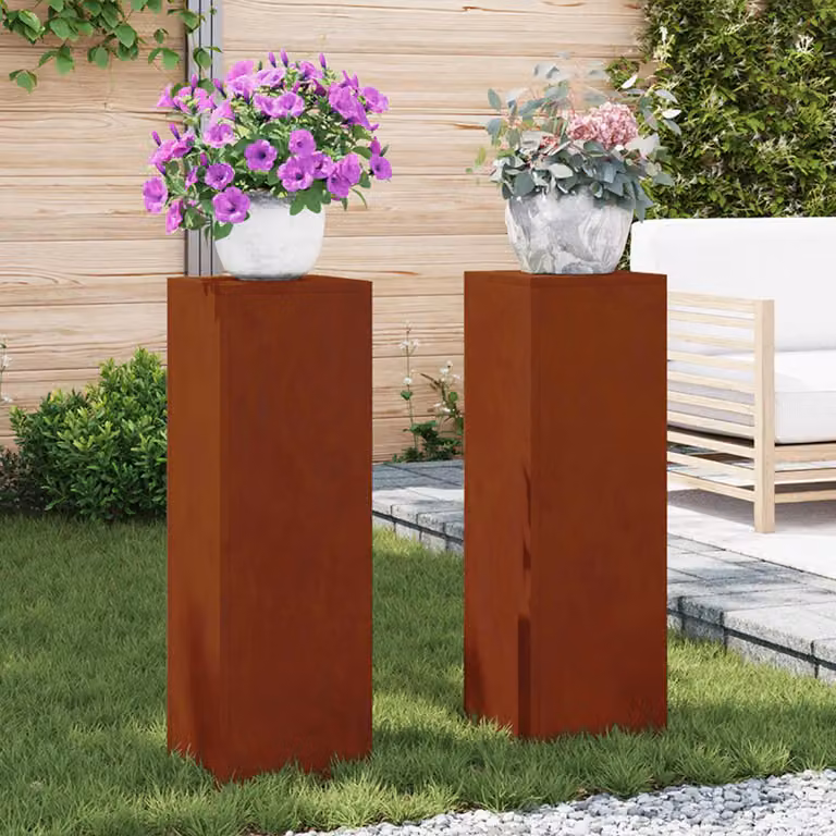 vidaXL Supporto per piante 2 pz Ruggine 24 x 24 x 75 cm Acciaio Corten