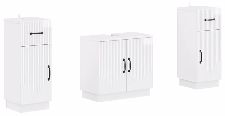 Set di due mobili da bagno, modello HOORN, finitura bianco lucido