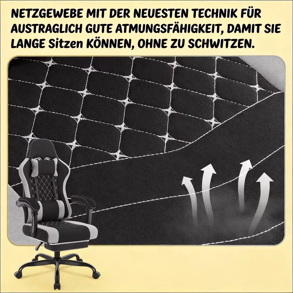 Sedia da ufficio ergonomica girevole REDOM con massaggio e poggiatesta, rivestimento in tessuto e similpelle, Nero/Grigio, L/P/H: 70 x 70 x 127 cm – 2
