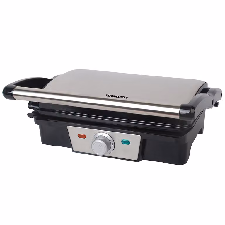 Piastra Elettrica Professional Grill TERMOZETA 1500 Watt in metallo e acciaio inox, colore silver