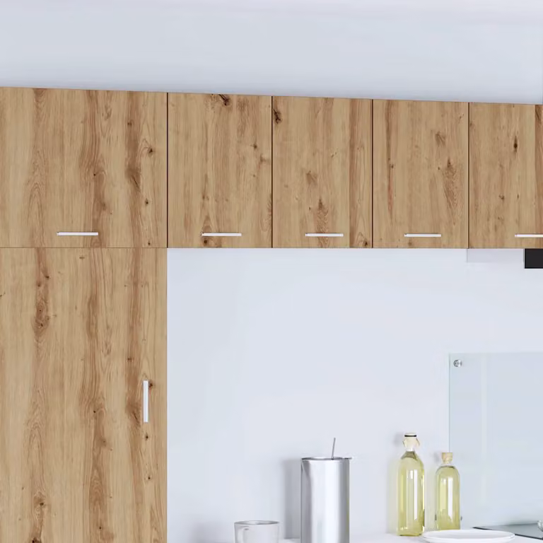 Set di 2 pensili da cucina moderni vidaXL in MDF con ante a battente, colore bianco e marrone