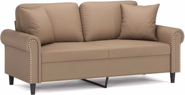 Divano | Divano da soggiorno | Sofa a 2 Posti con Cuscini Cappuccino 140 cm in Similpelle