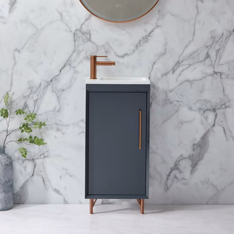 Mobile Bagno Antracite 400mm con Lavabo e Maniglia con Barra a T in Rame Satinato