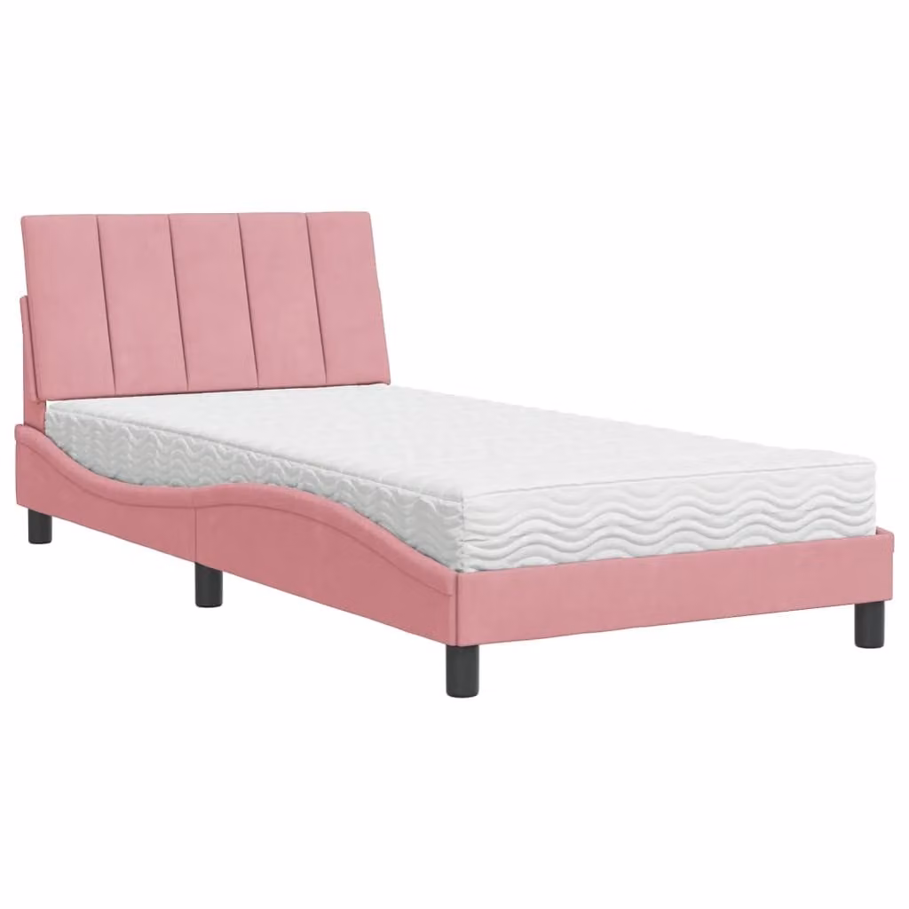Letto con Materasso Hanko Rosa 100x200 cm in Velluto