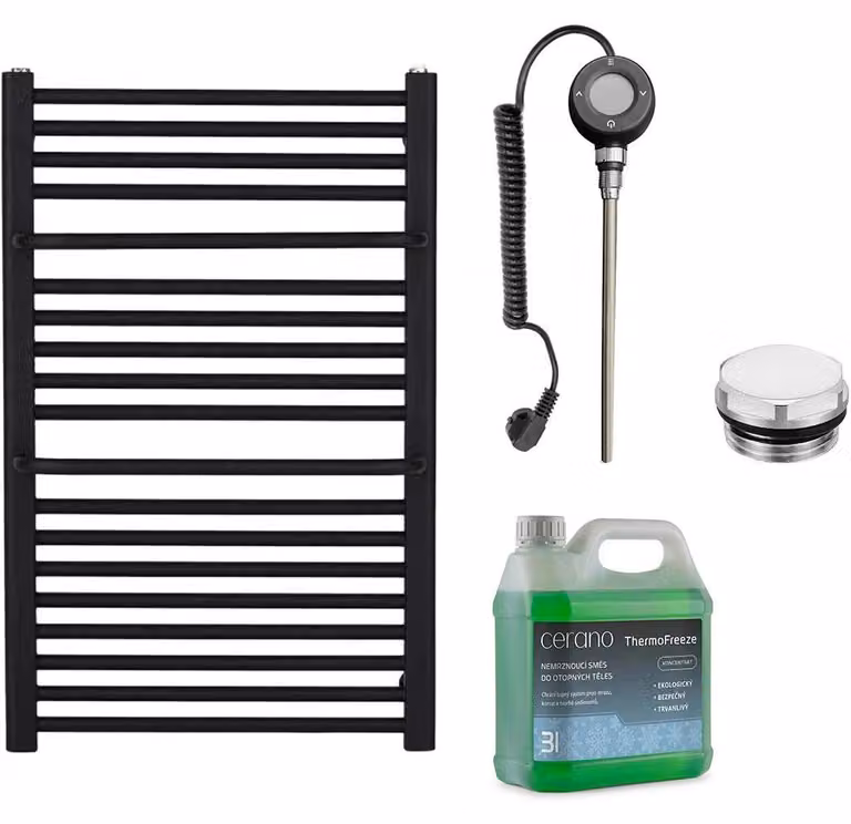 CERANO - Set di radiatori elettrici da bagno Antonio - Wi-Fi - 300 W - nero opaco - 860 x 550 mm