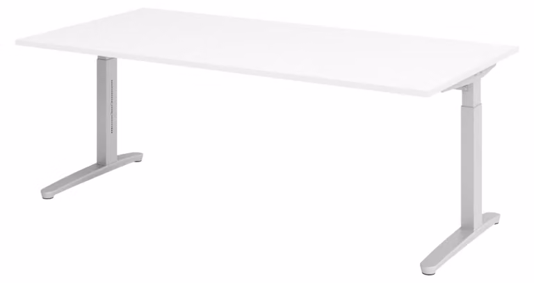 Scrivania bümö Serie XB - Decorazione: bianco, struttura: argento, dimensioni: 200 x 100 cm
