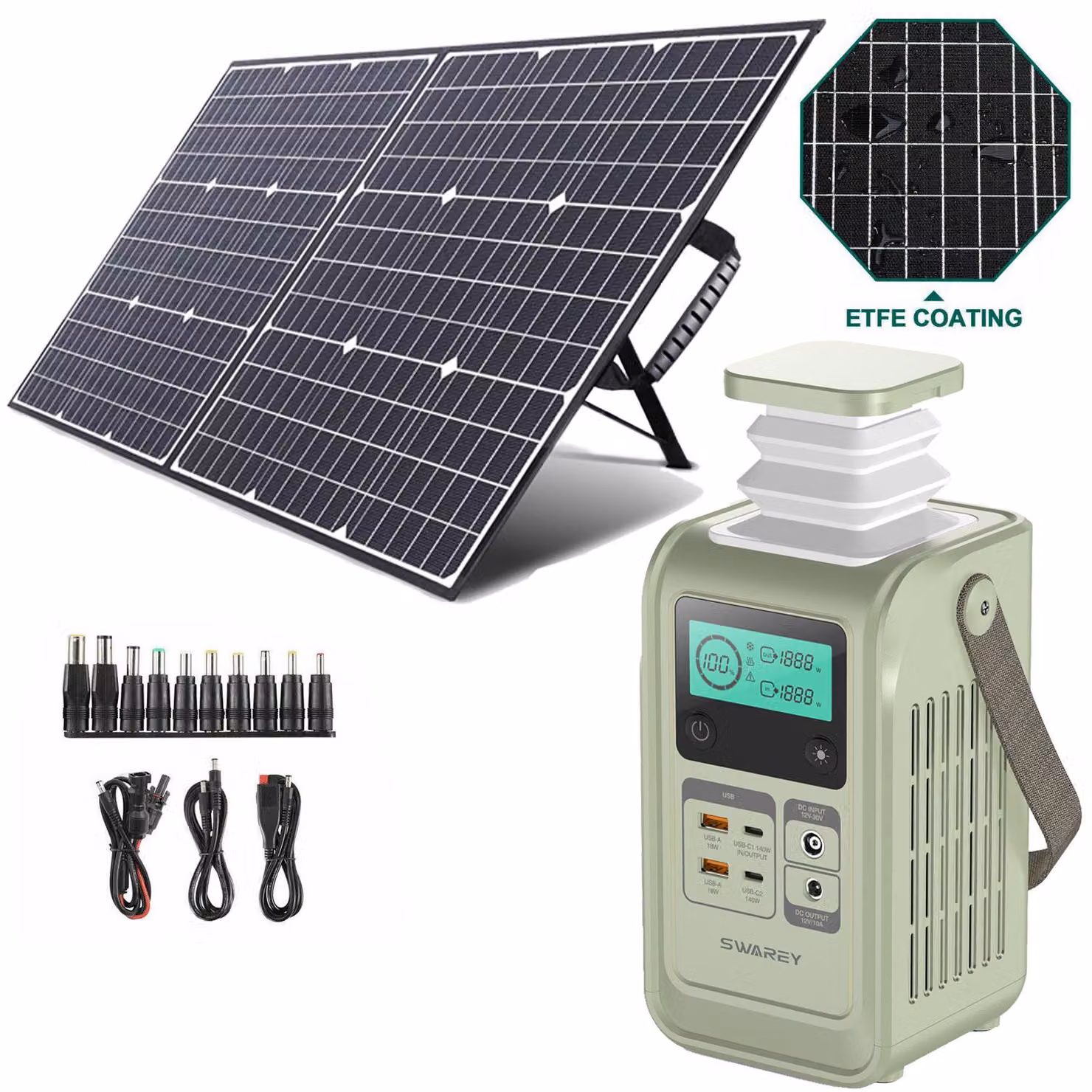 Stazione di ricarica SWAREY S200 DC Powerbank con pannello solare 100W, batteria LiFePO4 192Wh per più dispositivi, generatore solare 140W caricabatte