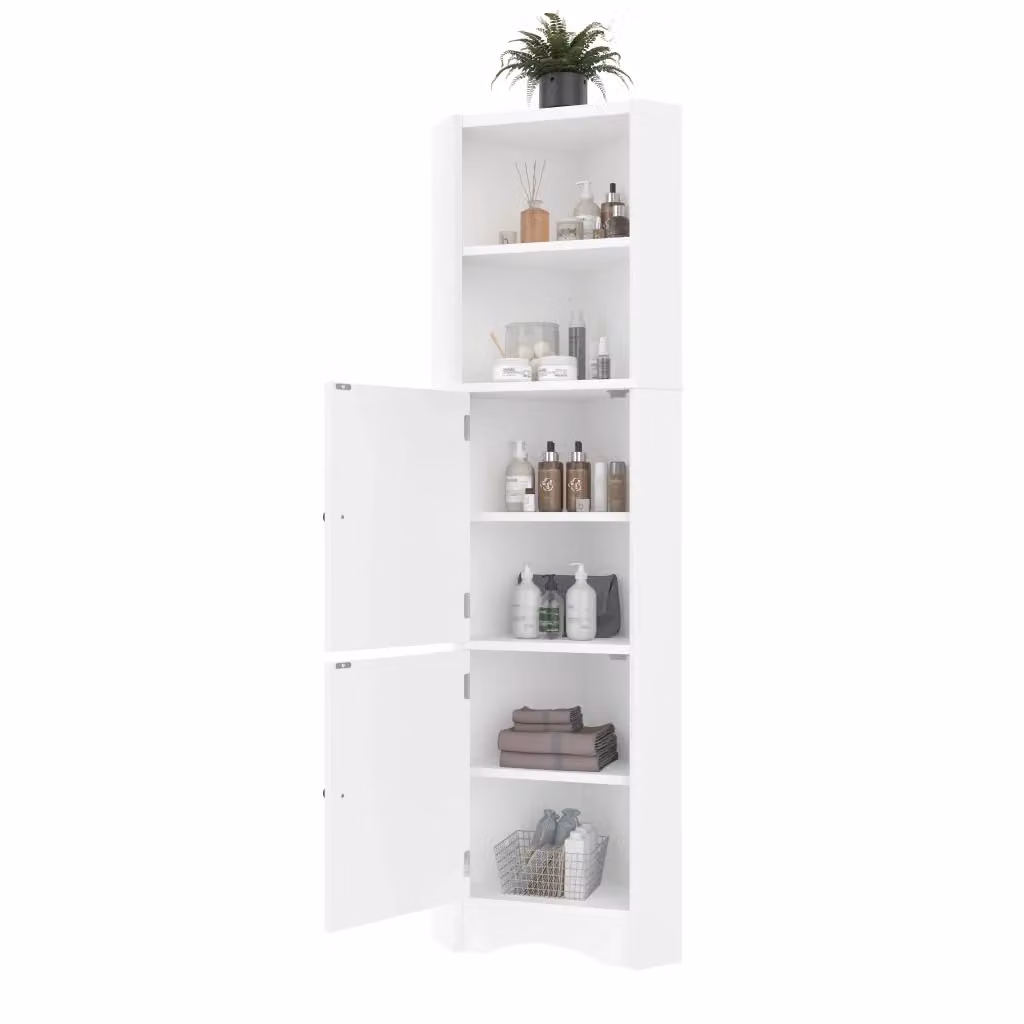 Armadietto angolare per bagno Minimal bianco lucido con ripiani regolabili e ante a battente – 2