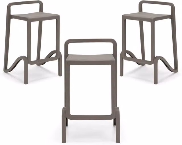 Set 3 sgabelli in polipropilene EOLO altezza seduta 75cm, impilabile, idrorepellente, resistente ai raggi UV, design moderno e innovativo, ideale per la cucina, la veranda o giardino colore Tortora