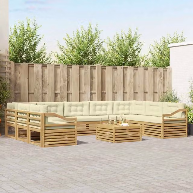 Set di 10 divani da esterno vidaXL in legno di acacia con sedute in bianco e beige per giardino o terrazza