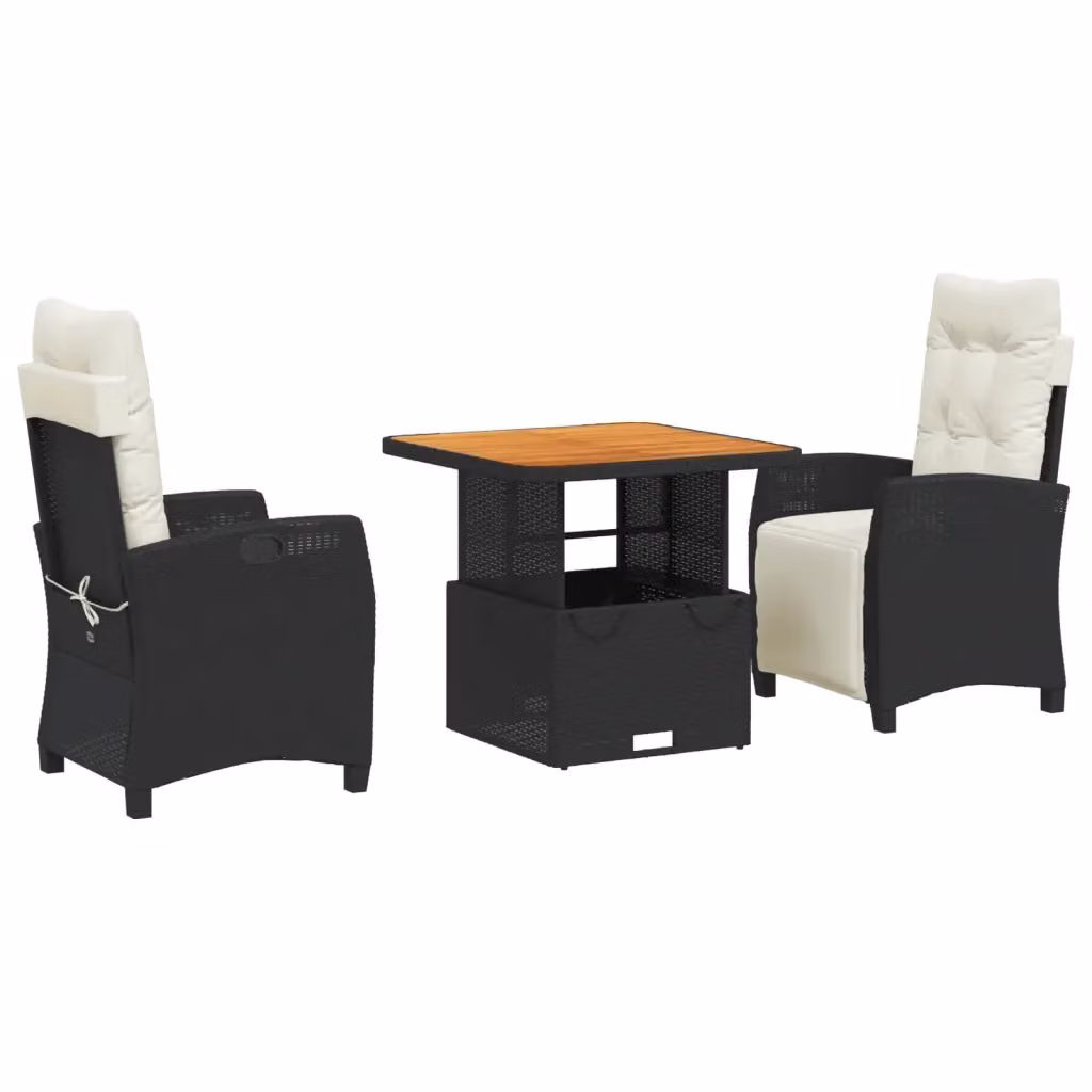 Set da pranzo da giardino vidaXL in legno di acacia oliato e polyrattan nero, 3 pezzi – 2