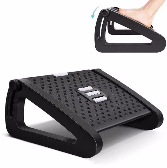 Uniqoos® Poggiapiedi ergonomico, regolabile in altezza, con funzione massaggio – 6 livelli, inclinabile da 25° a 75° | Realizzato in plastica resistente, antiscivolo, con 4 rulli massaggianti, ideale per l'ufficio, la casa e i viaggi