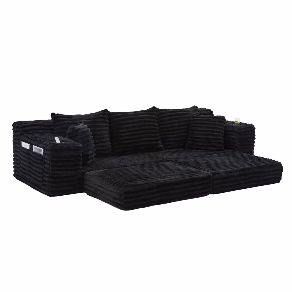 Divano letto moderno Minimal in tessuto nero con funzione notte, tasche e portabiti – 2