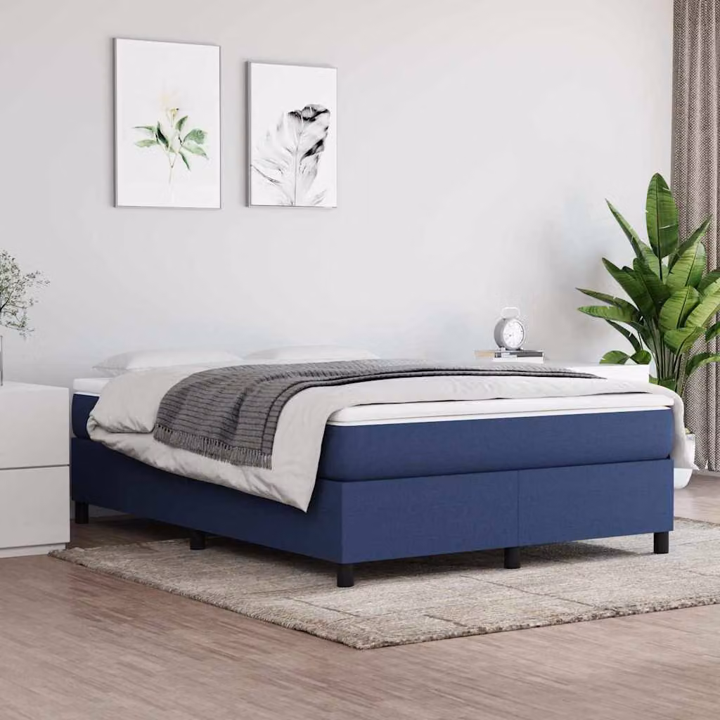 vidaXL Giroletto a Molle Ibrido con Materasso in Tessuto Blu e Bianco L: 140 cm, P: 200 cm